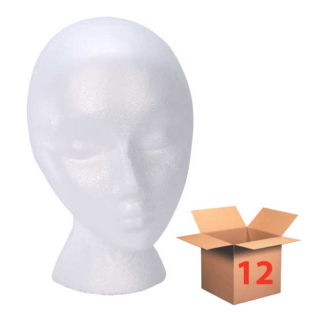 1 Dozen Foam Wig Head Standard Female Form 10" White