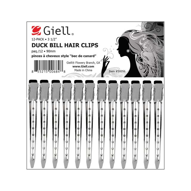 12-pk 3-1/2" Duck Bill Metal Hair Clips by Giell